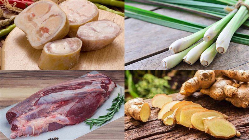 Ingredients for the dish of braised beef legs with lemongrass