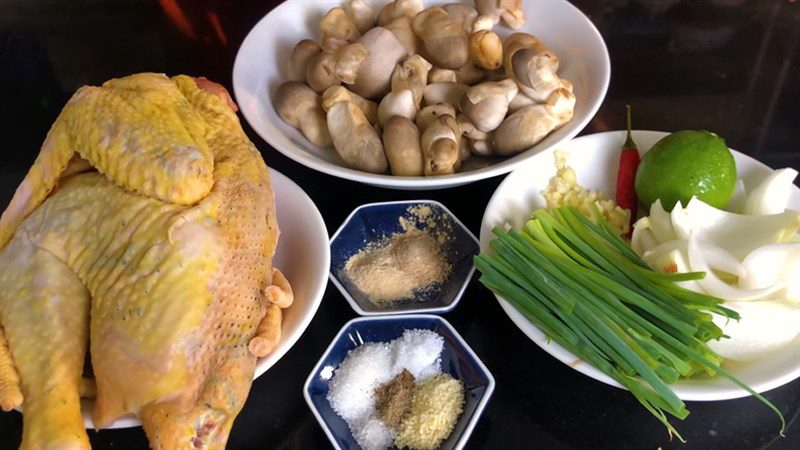 Ingredients for steamed chicken with mushrooms