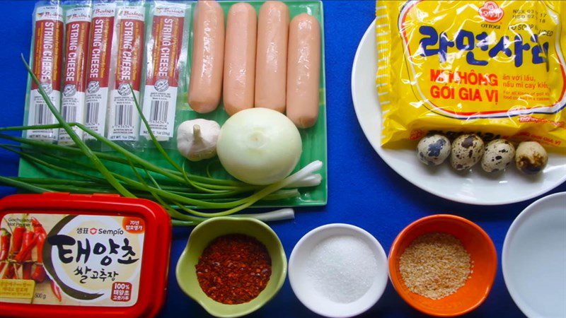 Ingredients for cheese sausage noodle dish