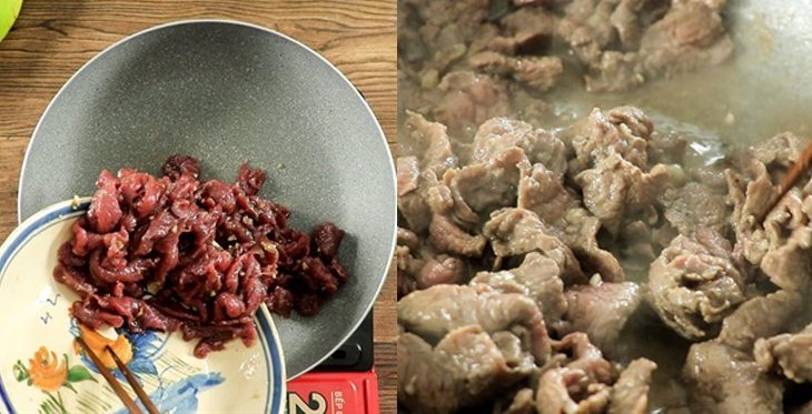 Step 2 Stir-fry the beef for Gỏi bò bóp thấu