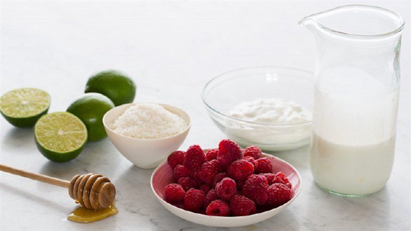 Ingredients for raspberry ice cream recipe