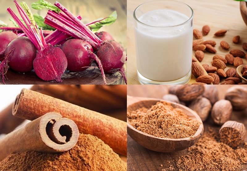 Ingredients for beetroot latte, sweet potato latte, and moringa latte