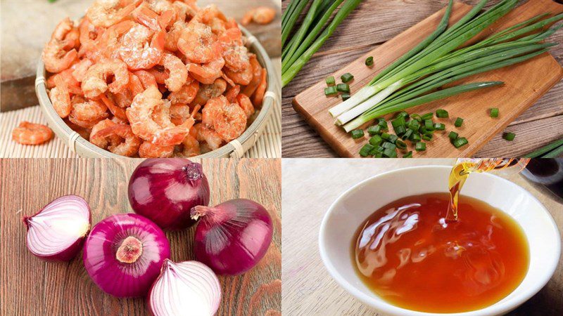 Ingredients for dry shrimp stir-fried with dipping sauce