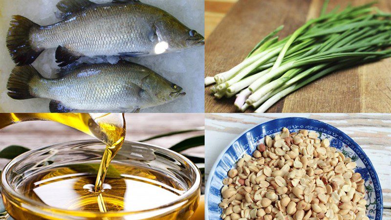 Ingredients for grilled barramundi with salt and chili and grilled with scallion oil