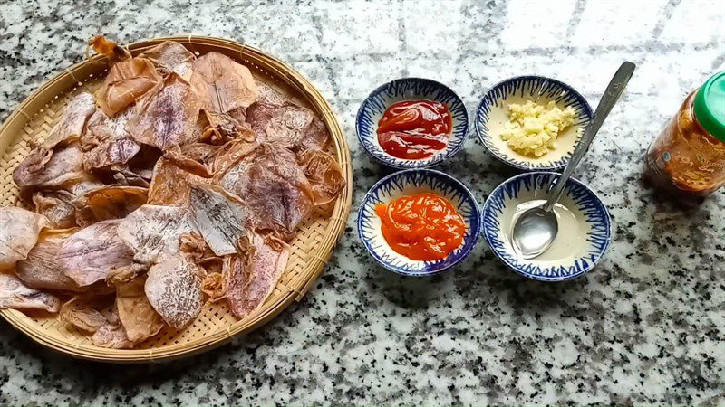 Ingredients for dried squid stir-fried with satay