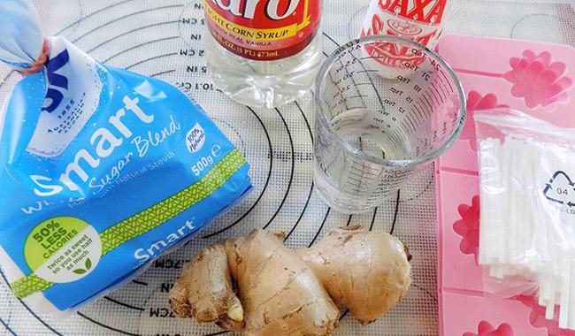 Ingredients for 4 ways to make ginger candy