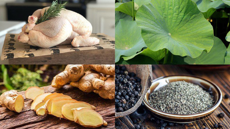 Ingredients for grilled chicken with lotus leaves