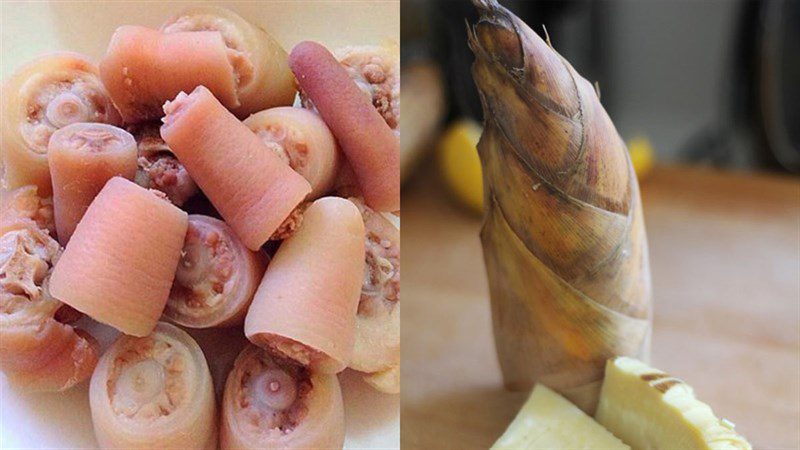 Ingredients for the dish with 2 ways to cook bamboo shoot soup with pig's tail and bones