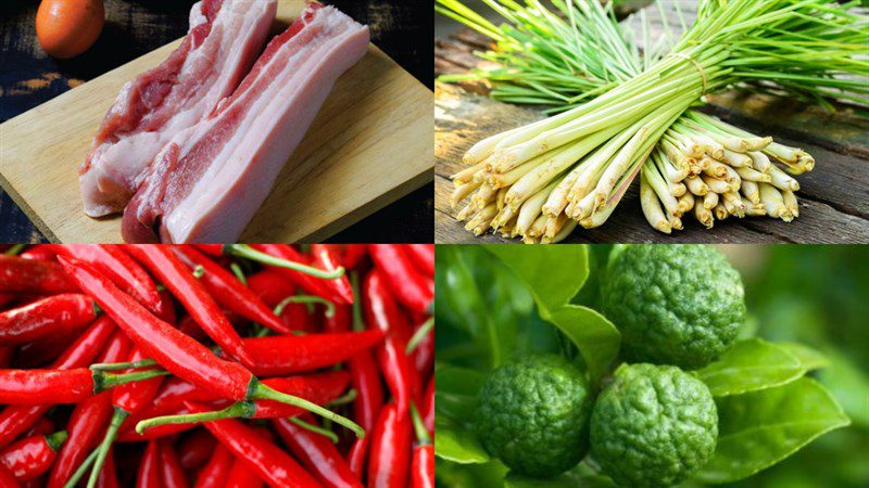 Ingredients for lemongrass lime pork belly and lemongrass chili braised pork