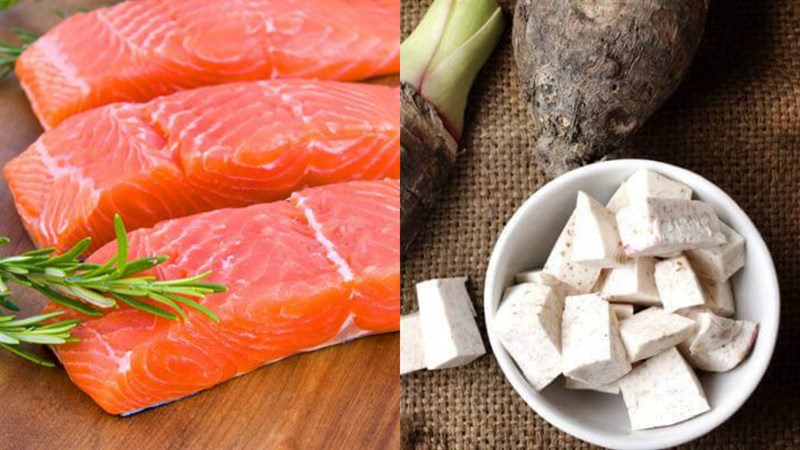 Ingredients for 3 ways to cook salmon porridge for babies