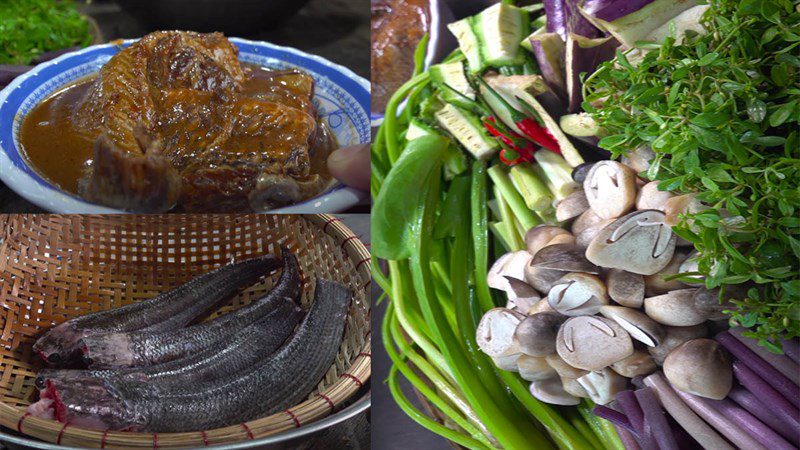 Ingredients for snakehead fish sauce hot pot dish