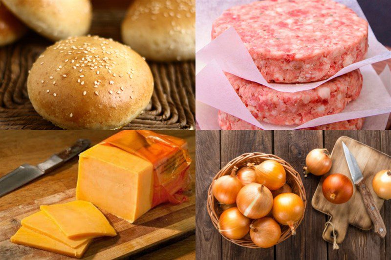 Ingredients for cheese beef hamburger