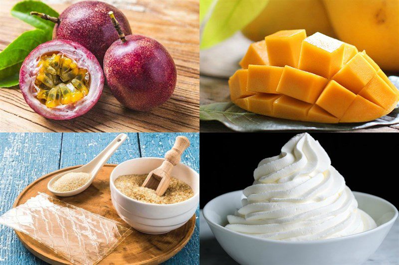 Ingredients for mango passion fruit ice cream