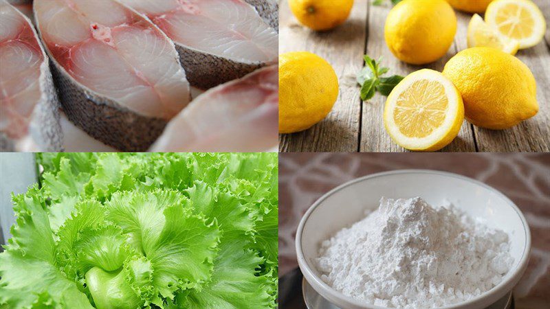 Ingredients for fried catfish with lemon sauce and plum sauce