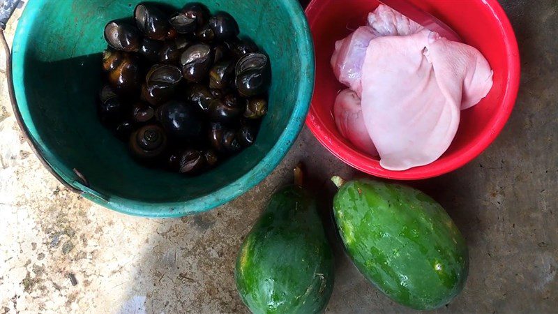 Ingredients for snail salad dish