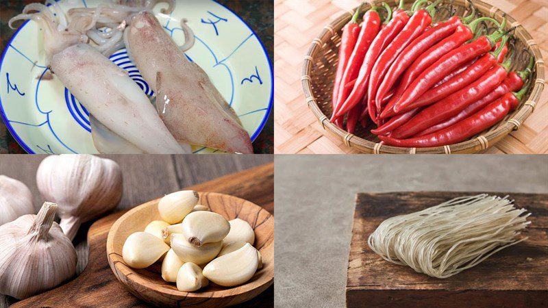 Ingredients for steamed squid with onion