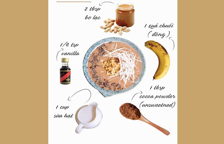 ingredients for banana, cocoa smoothie