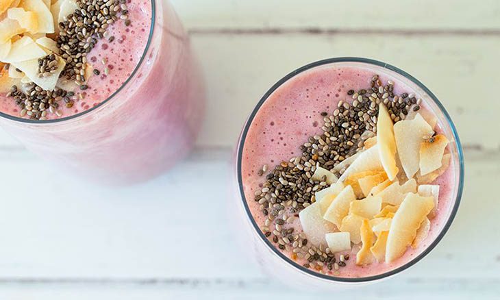 Banana, pink strawberry smoothie