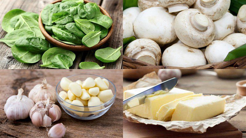 Ingredients for 4 ways to make stir-fried spinach