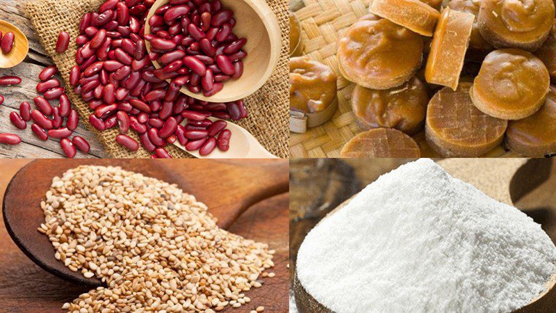 Ingredients for sticky rice balls with red bean filling