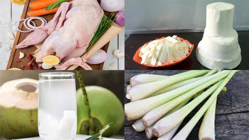 Ingredients for braised duck with vegetables, braised duck with coconut heart