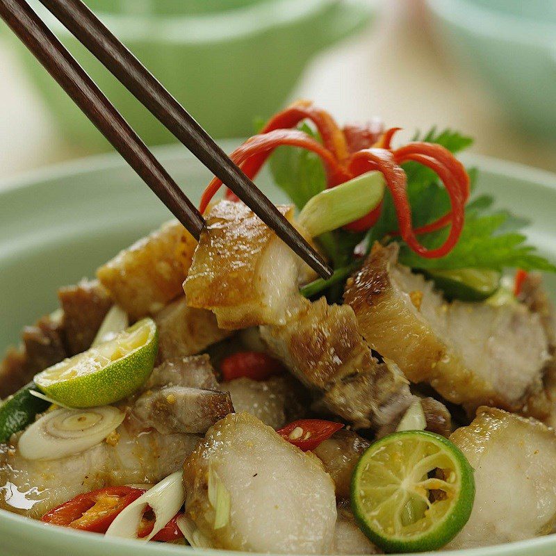 Step 5 Final product Crispy fried pork belly with lemongrass and calamondin