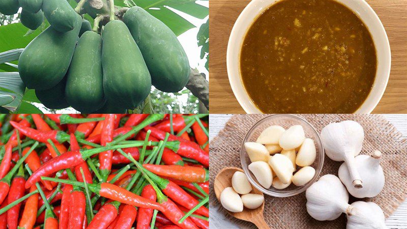 Ingredients for the dish of papaya soaked in fish sauce