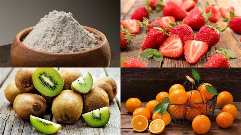 Ingredients for fruit tart dessert in a basket and a cup