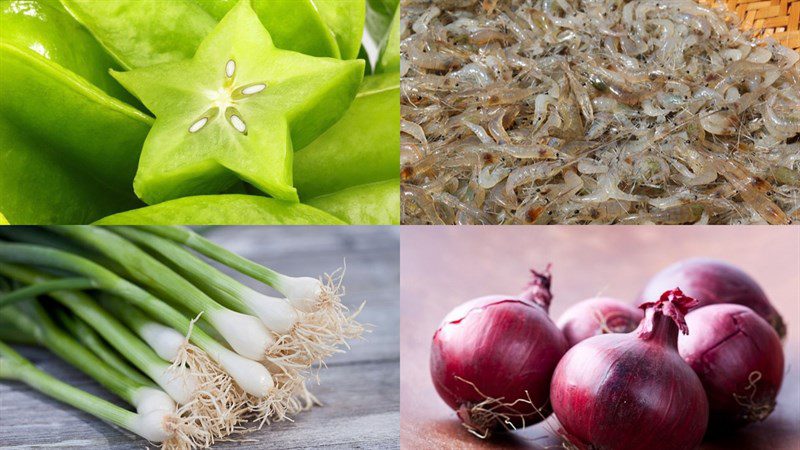 Ingredients for stir-fried shrimp with star fruit