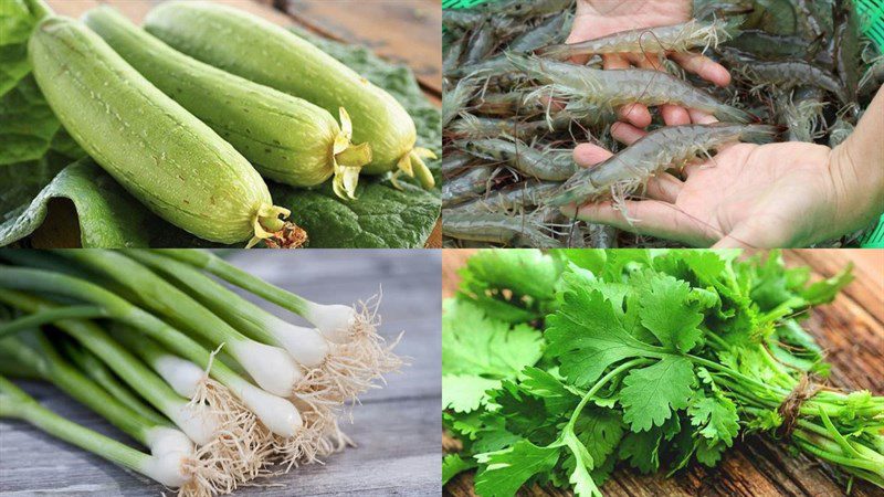 Ingredients for fresh gourd soup with dried shrimp, fresh gourd soup with shrimp