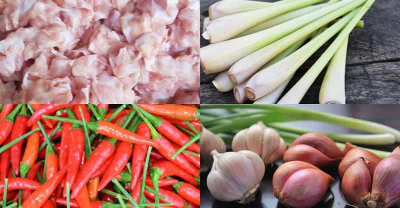 Ingredients for Chicken cartilage stir-fried with satay, chicken cartilage stir-fried with lemongrass and chili