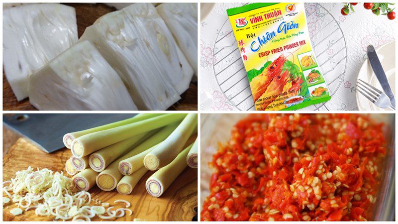 Ingredients for crispy fried young jackfruit and fried young jackfruit in fish sauce