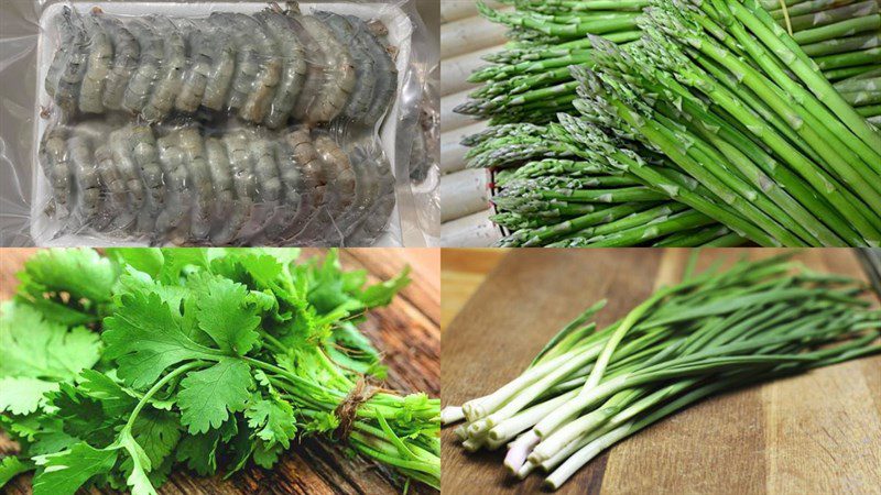 Ingredients for asparagus soup with shrimp