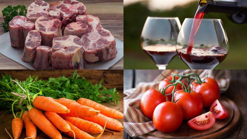 Ingredients for the dish of braised beef tail in red wine