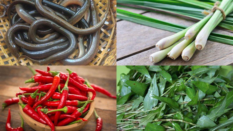 Ingredients for steamed eel with lemongrass and chili