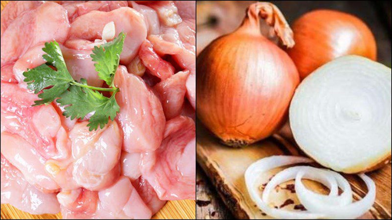 Ingredients for the dish 3 ways to make basa fish stomach stir-fried with onions, loofah, and fresh bamboo shoots