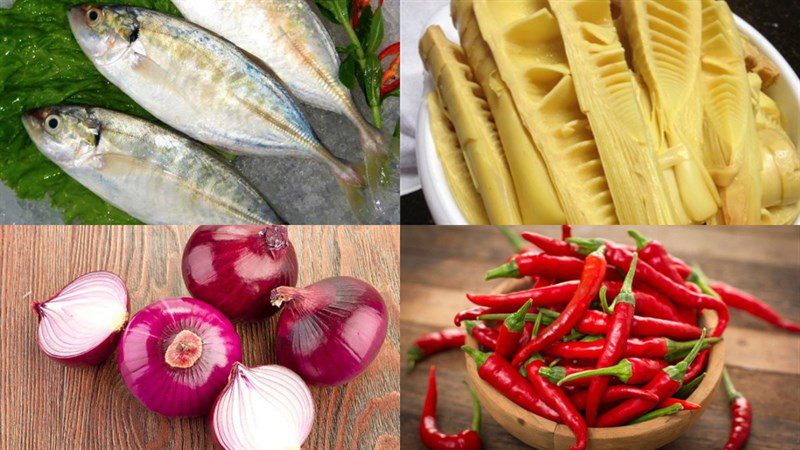 Ingredients for silver pomfret fish braised with bamboo shoots