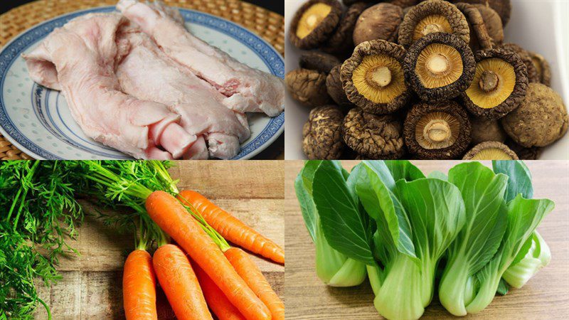 Ingredients for stir-fried beef tendon with shiitake mushrooms