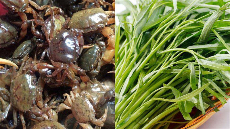 Ingredients for crab soup with water spinach