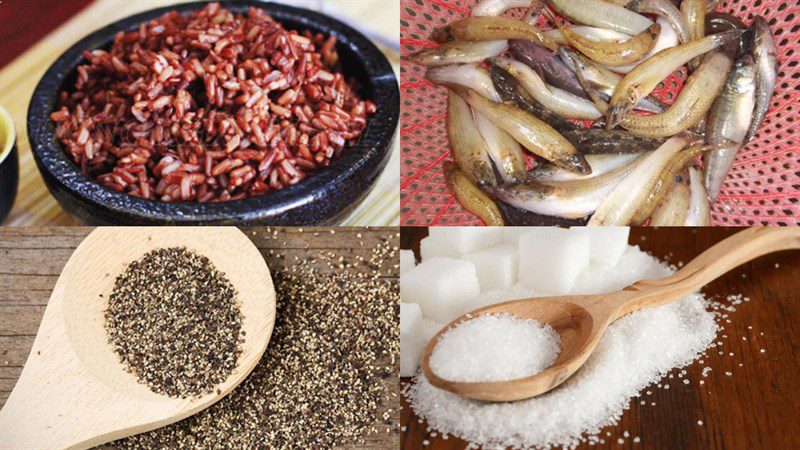 Ingredients for brown rice porridge with beef, brown rice porridge with braised fish