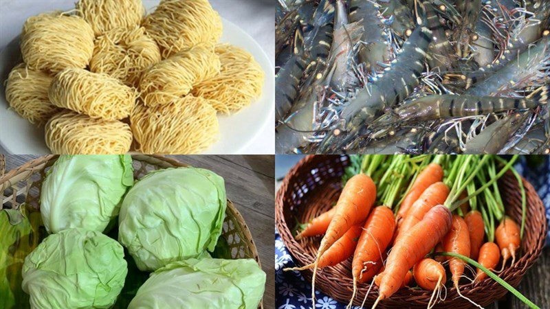 Ingredients for stir-fried noodles with shrimp