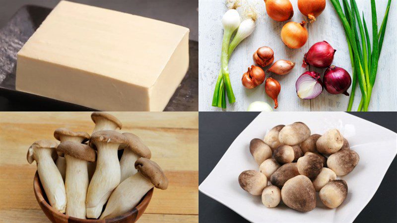 Ingredients for soft tofu dish with mushroom sauce