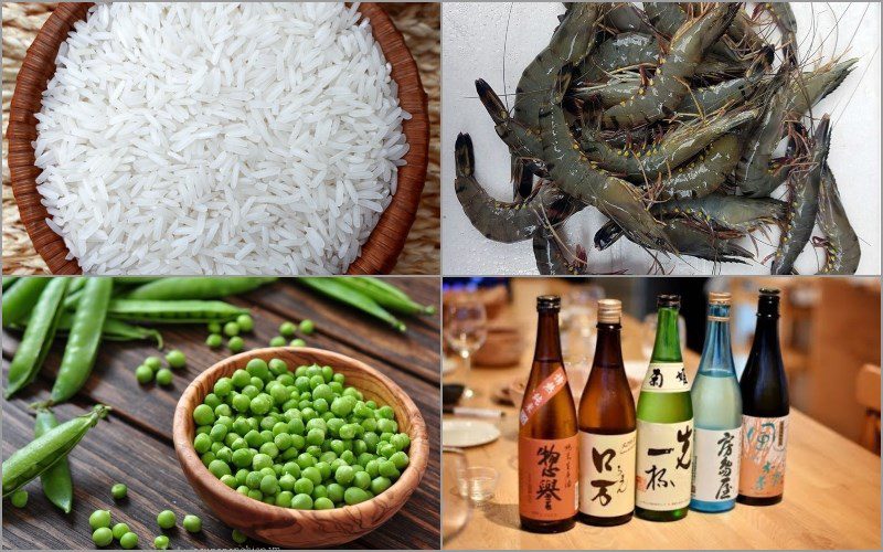 Ingredients for shrimp and pea rice