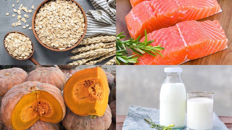 Ingredients for oatmeal salmon pumpkin porridge