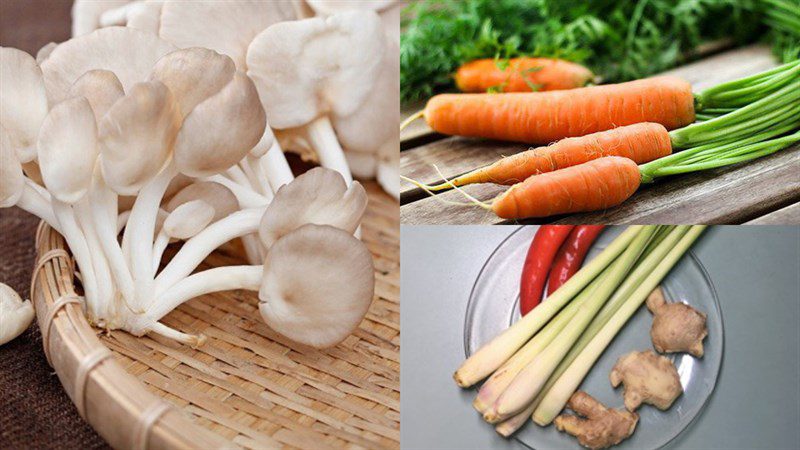 Ingredients for the dish on how to make steamed oyster mushrooms with lemongrass