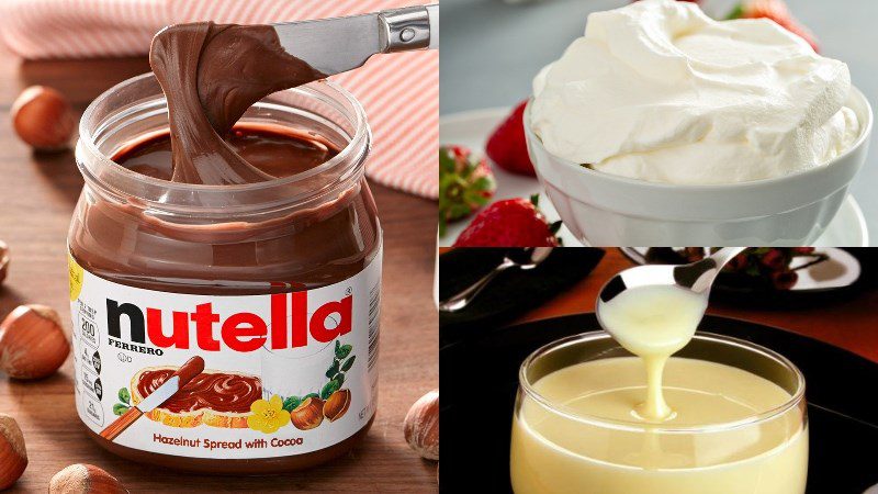 Ingredients for the 2 ways to make Nutella ice cream