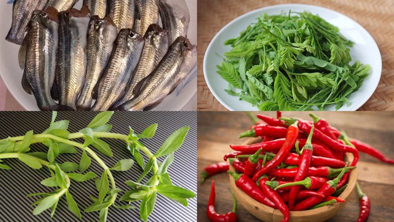 Ingredients for sour fish soup with tamarind leaves