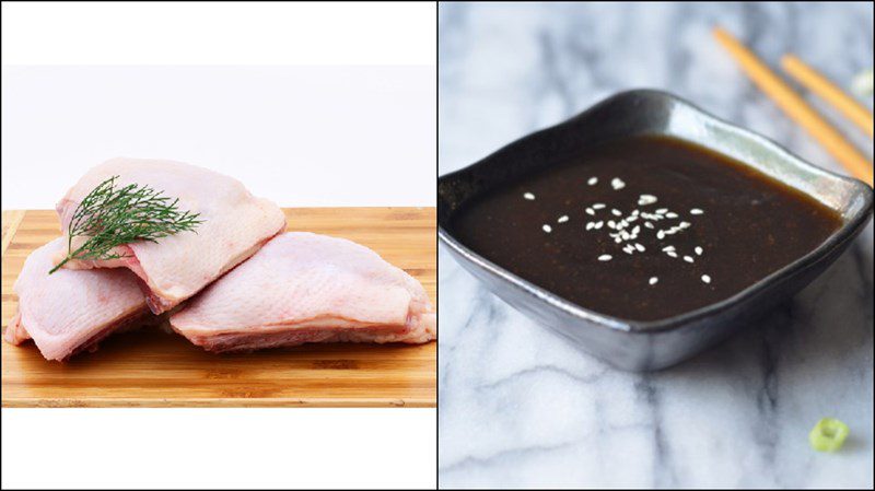 Ingredients for Japanese teriyaki chicken rice dish