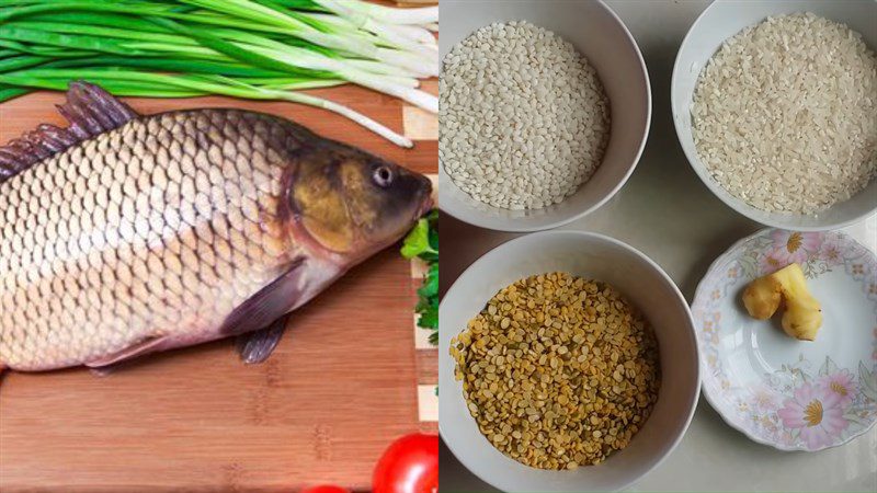 Ingredients for carp porridge with mung beans