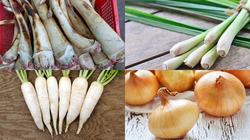 Ingredients for the dish of boiled beef tail with lemongrass, boiled beef tail with papaya